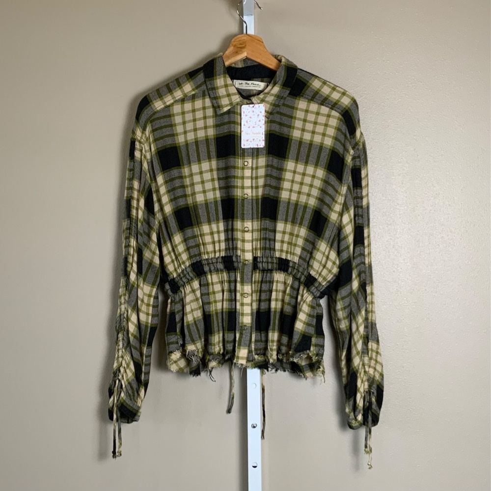 Free People We The Free Pacific Dawn Plaid Peplum Snap Buttonwdown - Picture 7 of 16